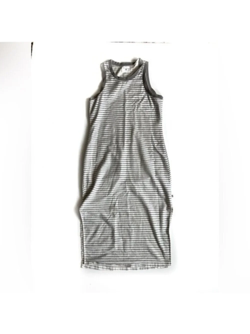 Sol Angles White and Gray Striped Sleeveless Maxi Knit Dress - M